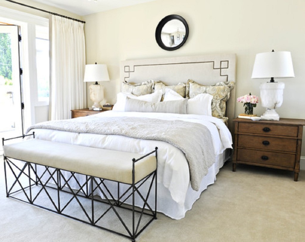 Bench At Foot Of Bed LifeMstyle   Tropical White Bedroom Decorated With Wooden Bedside Storages Plus Decorative Cream Bench 